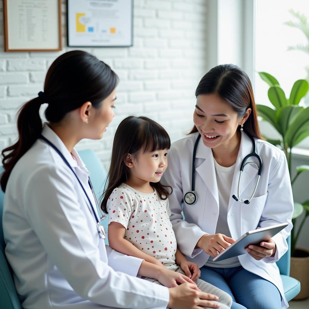 Bác sĩ chuyên khoa đang tư vấn về nguyên nhân và cách xử lý dậy thì sớm ở bé gái